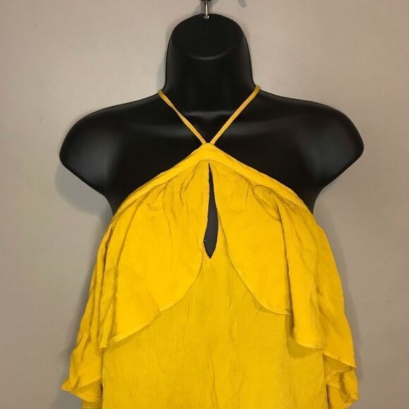 EXPRESS Yellow Sleeveless Flounce Halter Top - Picture 3 of 8